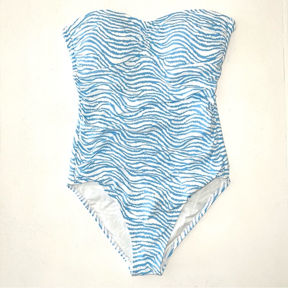 J.McLaughlin Blue Zebra Print Strapless One Piece Swimsuit Size 6 Resort - Picture 3 of 9